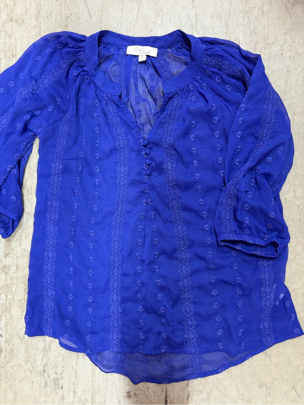 Olive & Oak Cobalt Blue Embroidered V-Neck Blouse